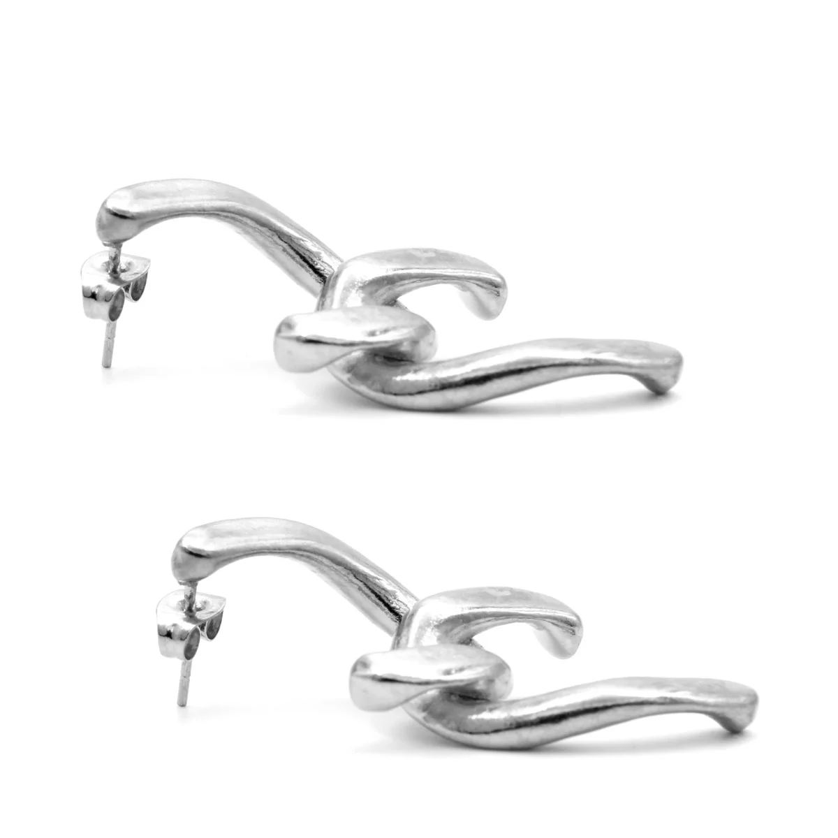 Aretes Acero Plateado Tipo Cadena Eslabon Medio Barbado