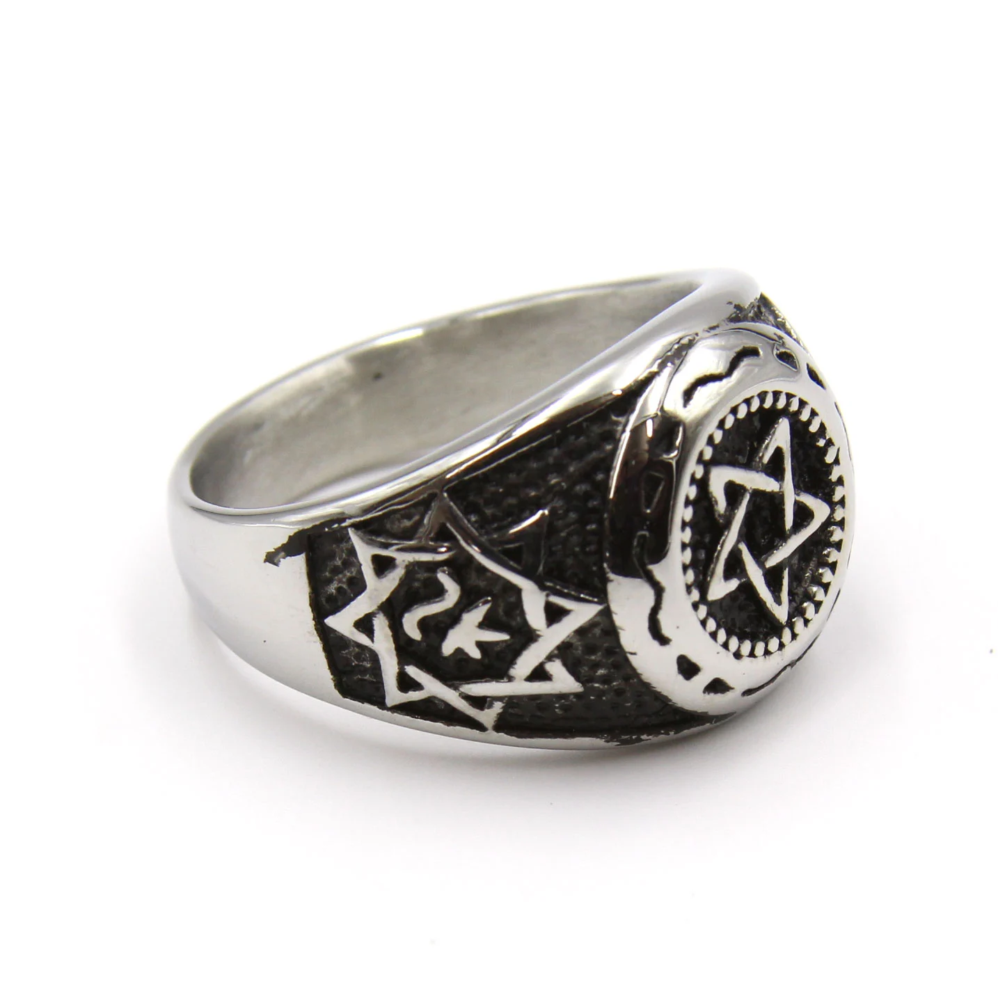 Anillo Acero Plateado Estrella Tartésica Islámica