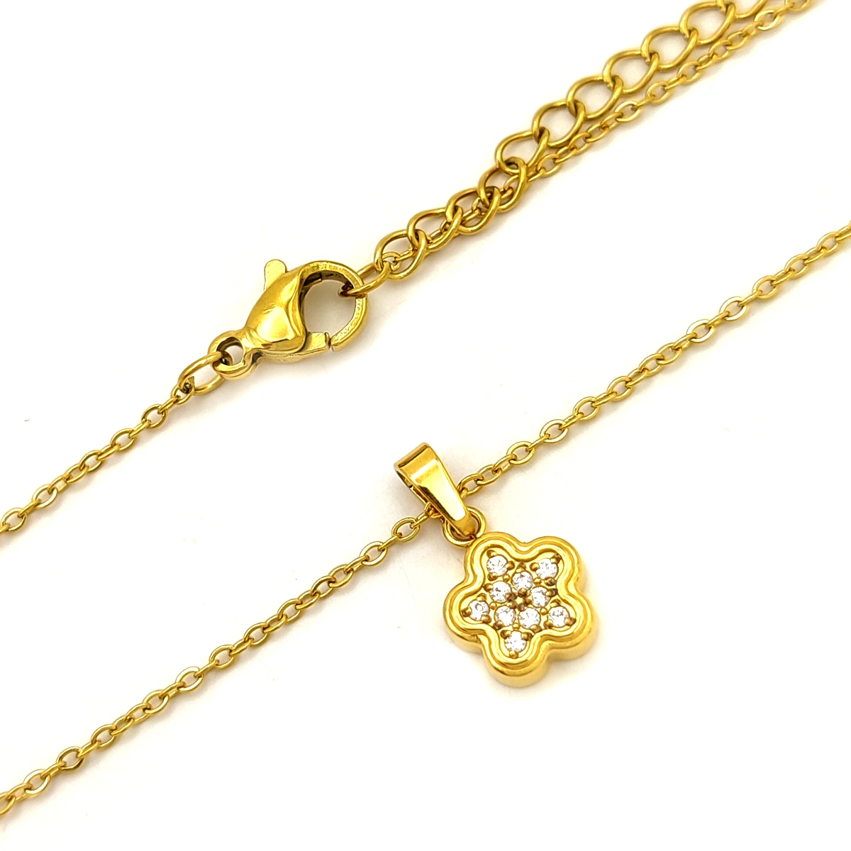 Collar Acero Dorado Mini Flor Cristales Elegante