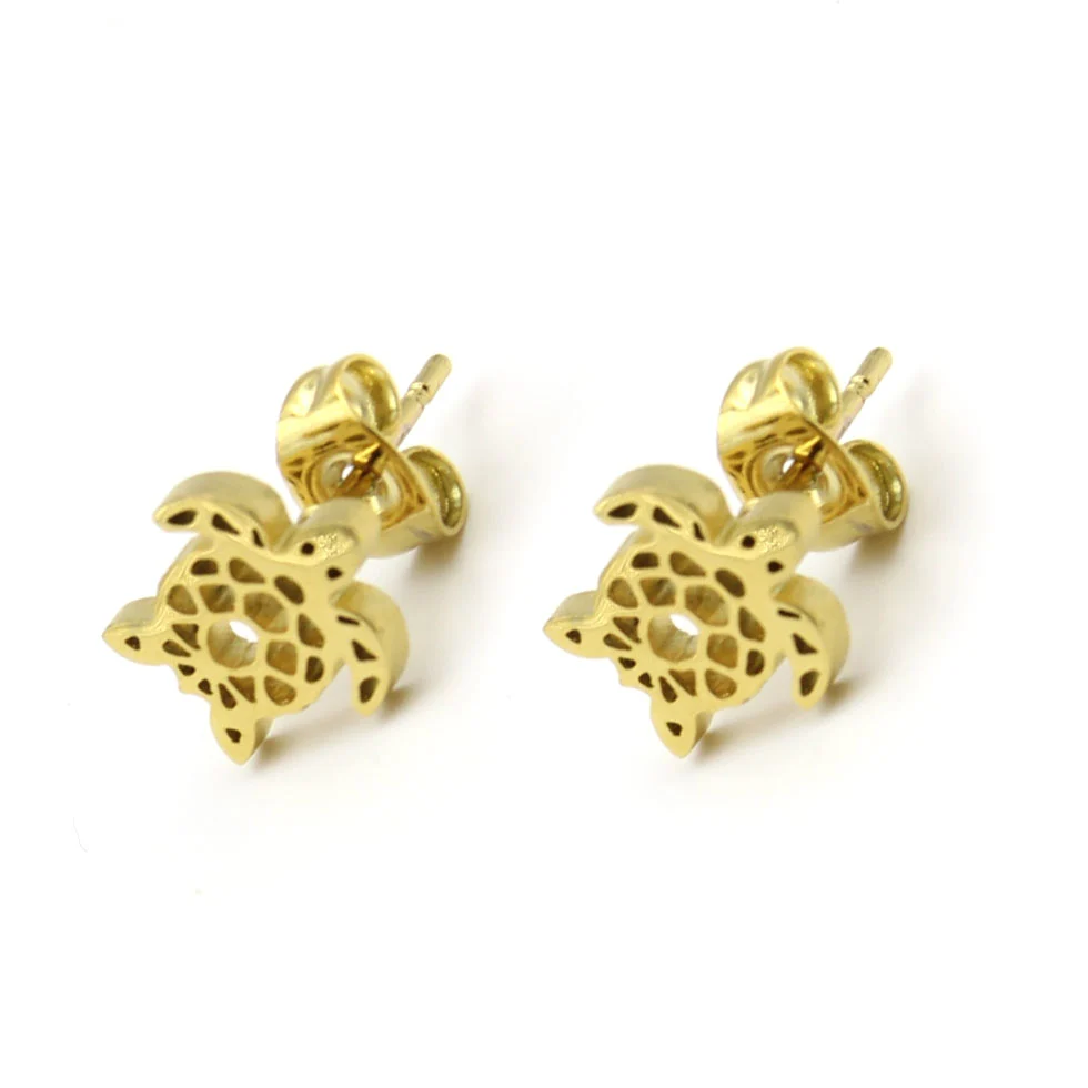 Aretes Acero Dorado Tortuga Reptil Naturaleza