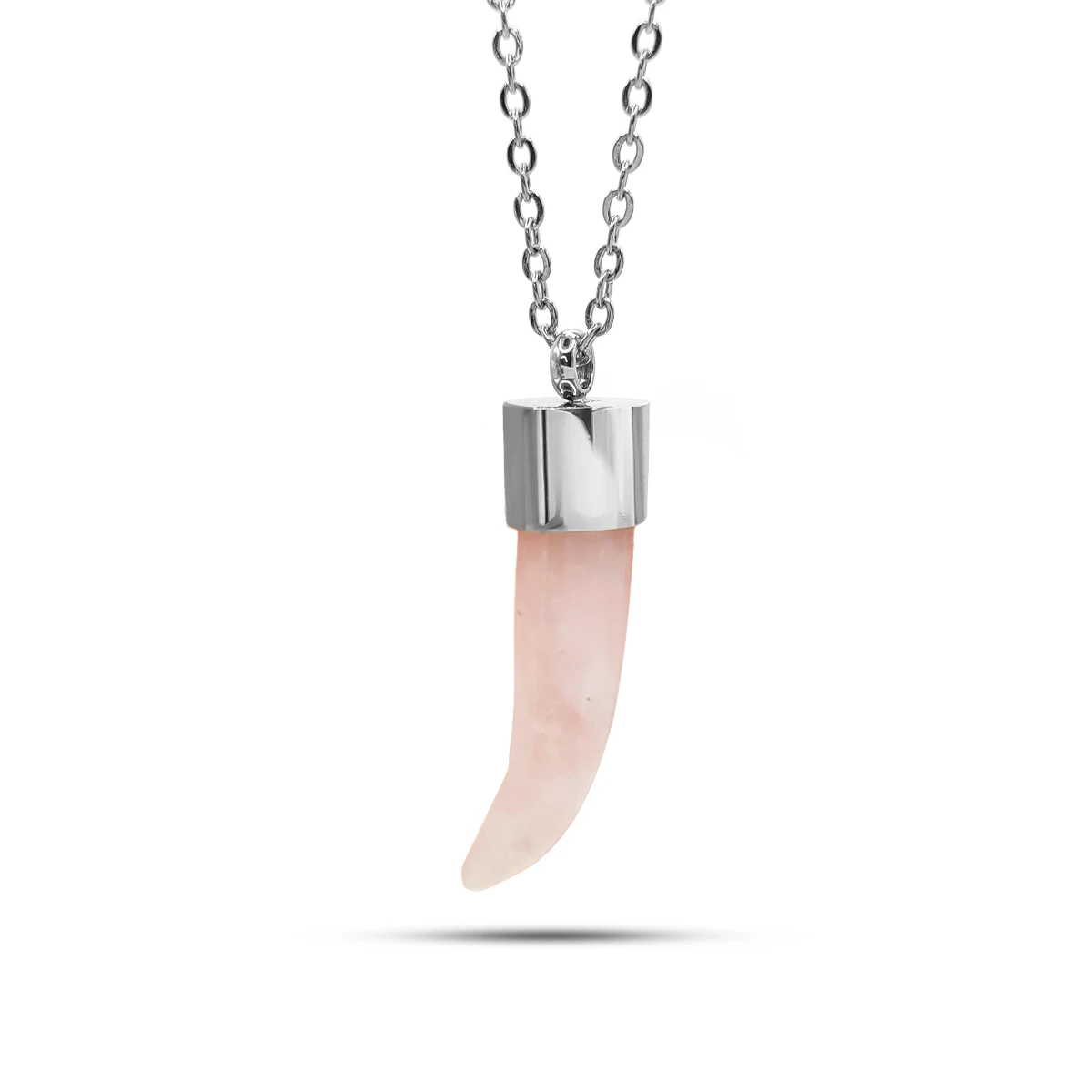 Collar Acero Inox Colmillo Símbolo Fuerza Cuarzo Rosa