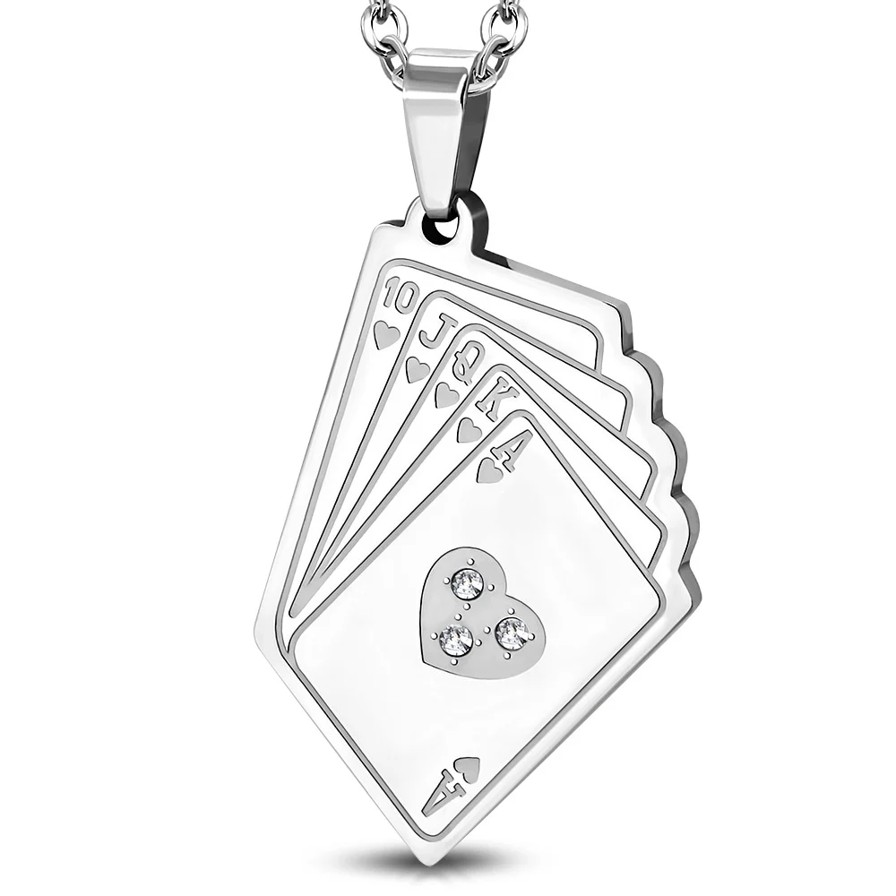 Dije Acero Inox Royal Flush Corazones Zirconias