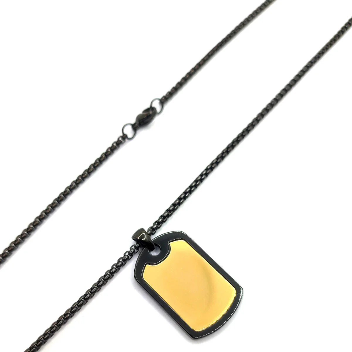 Collar Acero Inox Negro Militar Placa Dorada Hombre