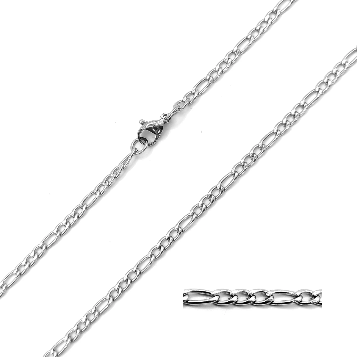 Cadena Acero Inox Plateado 3x1 Sencilla Delgada 3mm