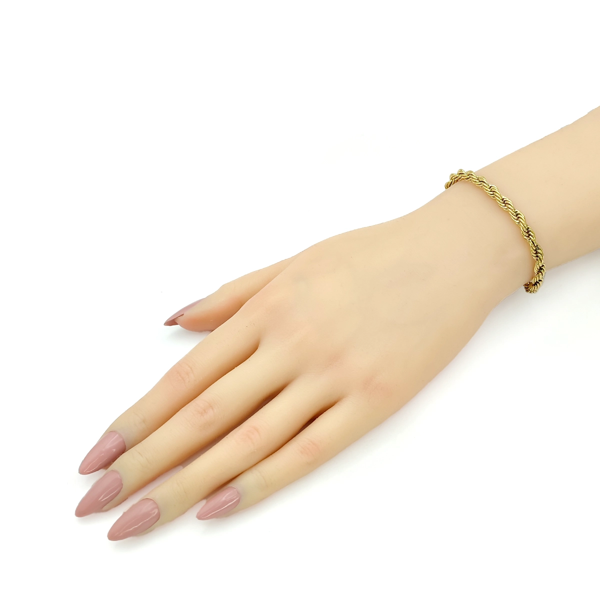 Pulsera Acero Inox Dorado Esclava Gruesa Torzal 5 mm