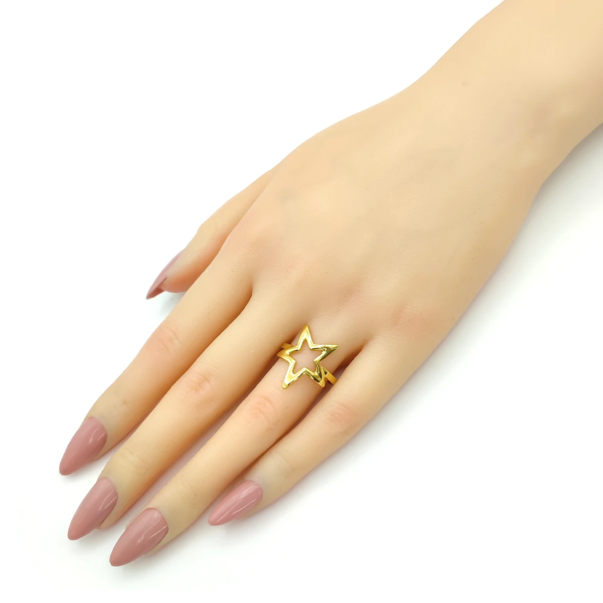 Anillo Acero Dorado Contorno Estrella Lisa Ajustable