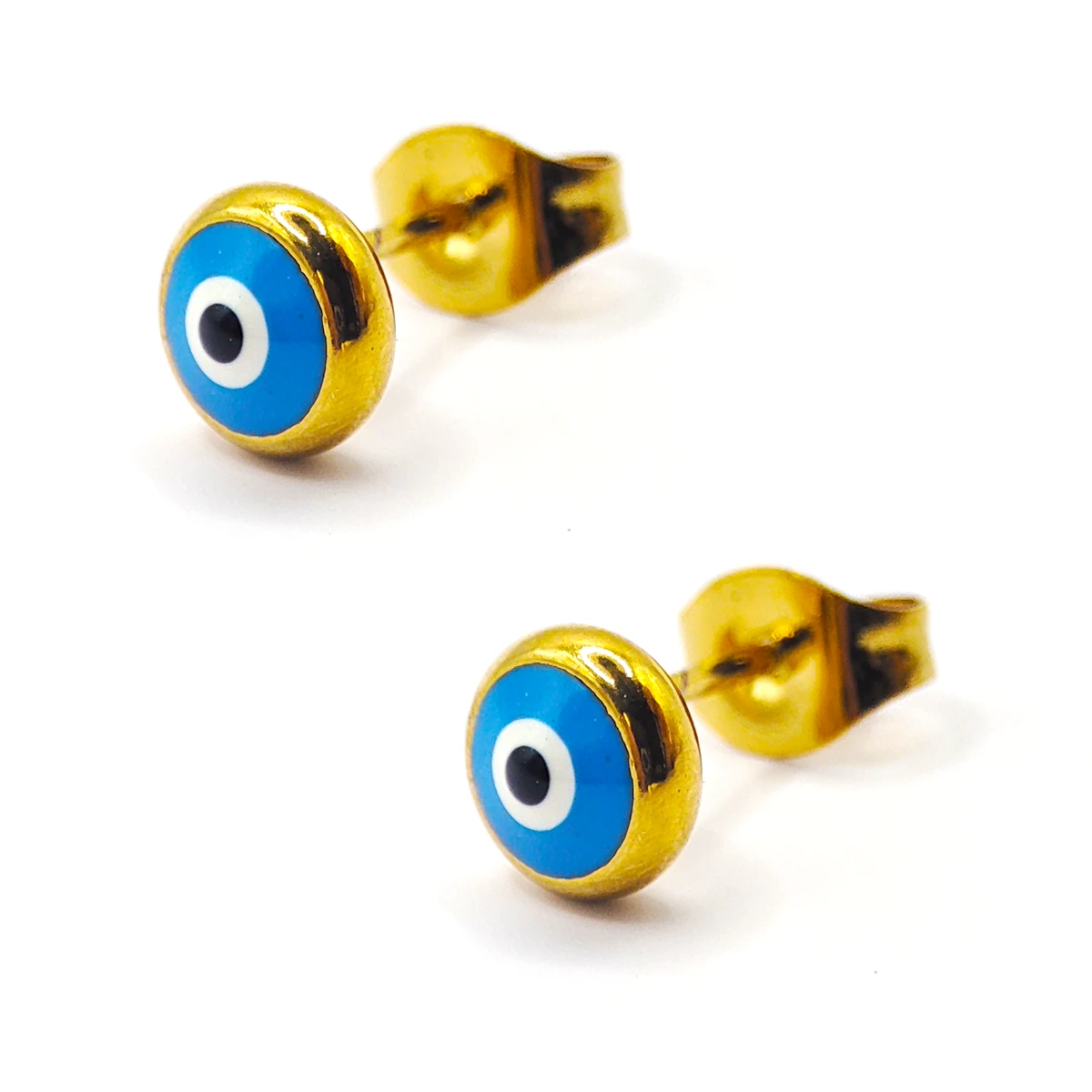 Set Joyeria Acero Inoxidable Dorado Ojo Turco Azul