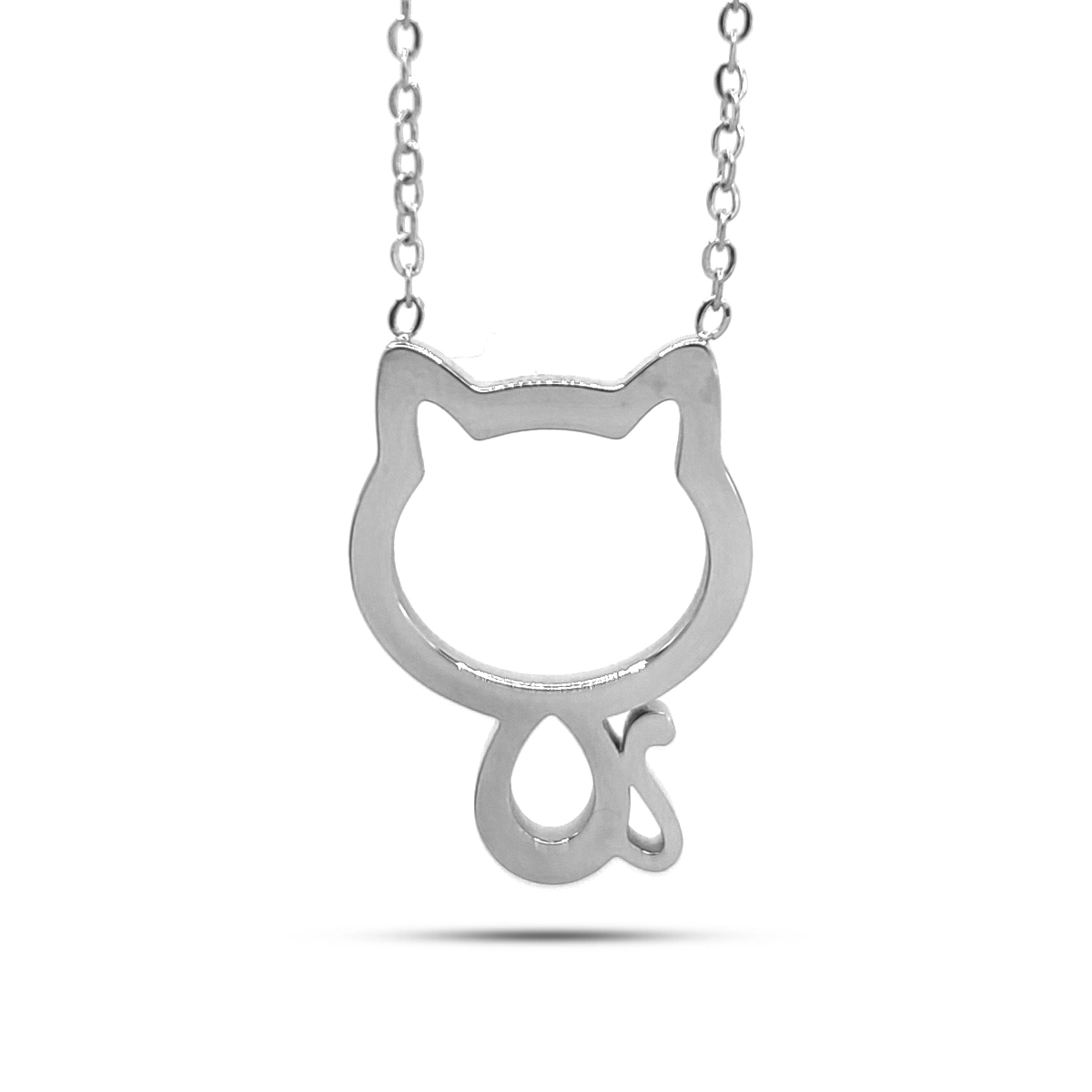 Collar Acero Inox Contorno Silueta Gato Mascota Gatito