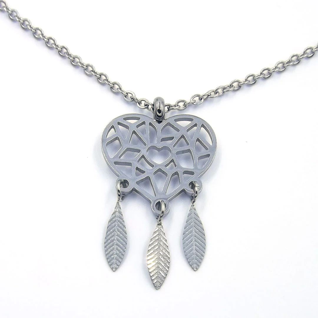 Collar Acero Plateado Atrapa Sueños de Corazón