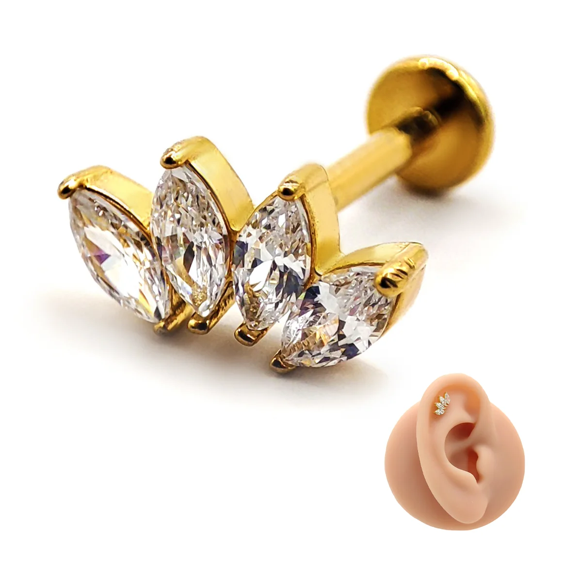 Piercing de Oreja Acero Trepador Cuatro Hojas Marquesa