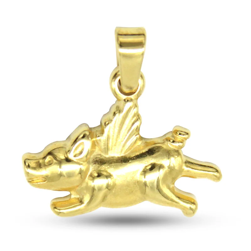 Dije Acero Inoxidable Dorado Cerdito Puerquito Con Alas