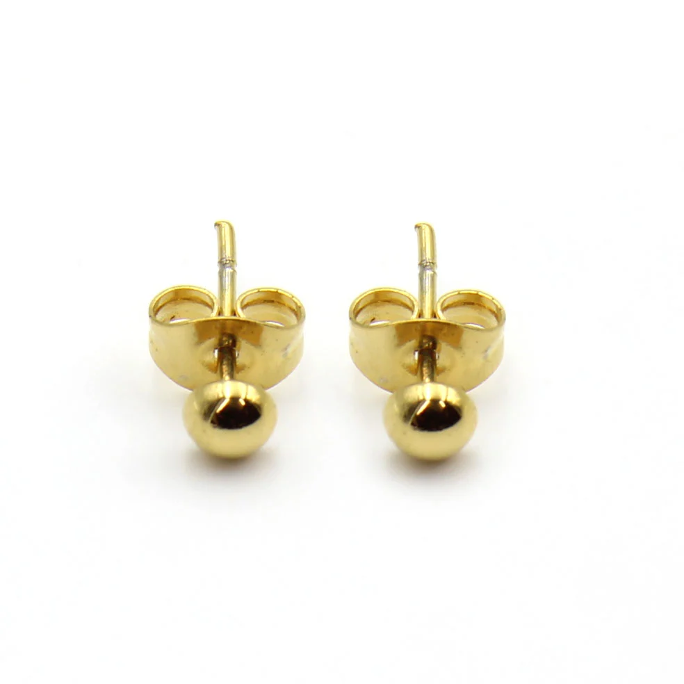 Aretes Broquel Dorado Bola Semiplana Minimalista Bebe 4mm