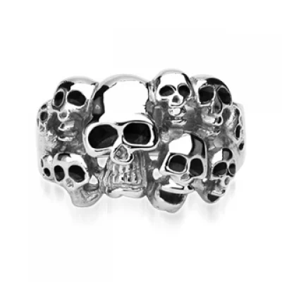 Anillo de Hombre Plateado Diseño Infierno Calaveras