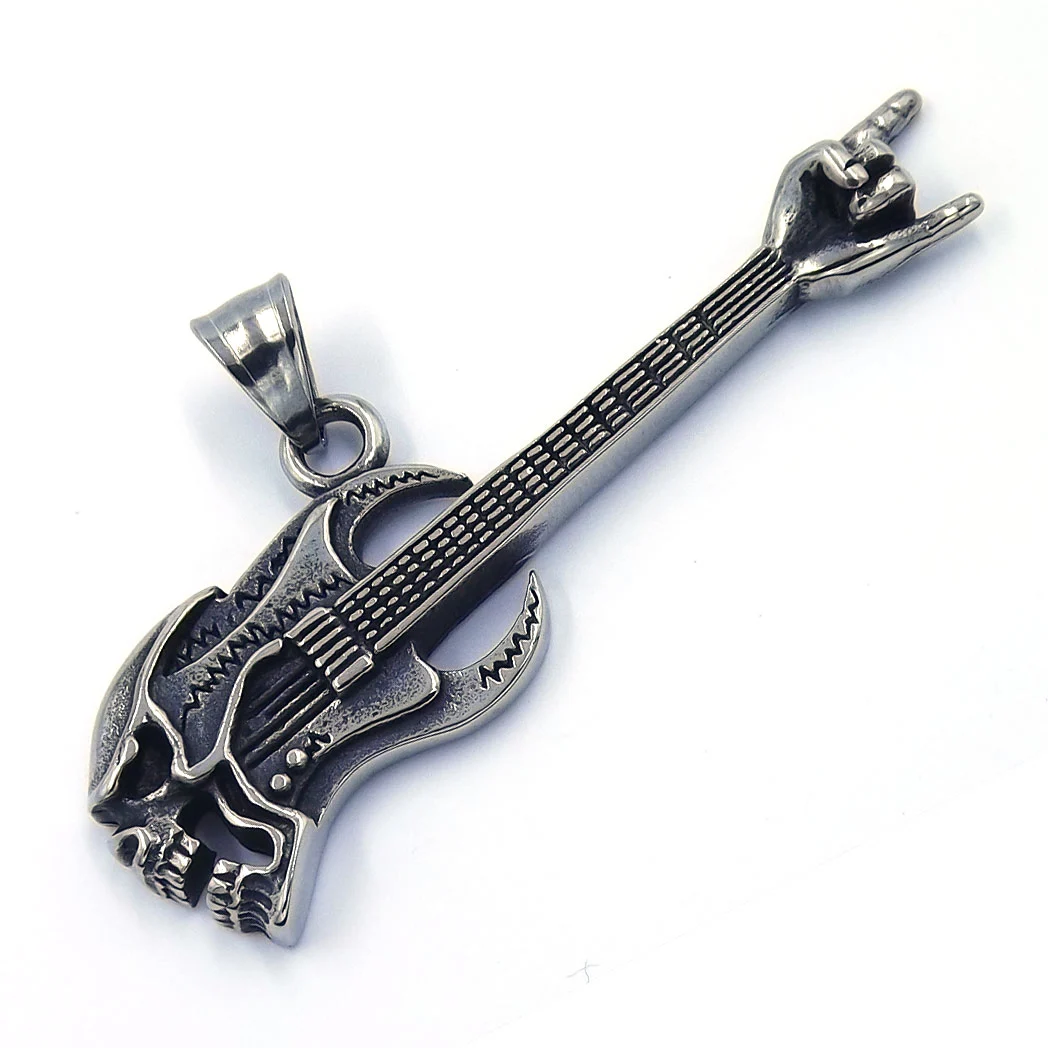 Dije Acero Guitarra Electrica c/ Calavera y Mano