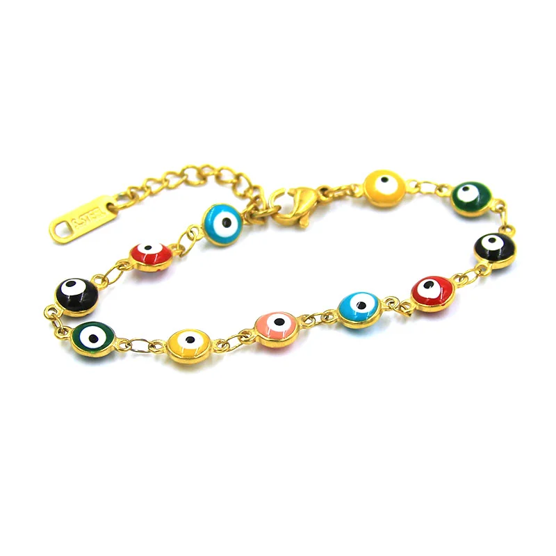 Pulsera Acero Dorado Ojo Turco Nazar 6 mm Multicolor