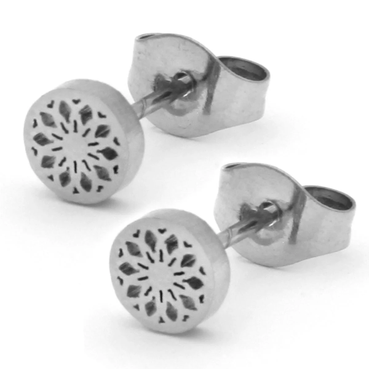 Arete Tipo Broquel Acero Plateado Mini Atrapasueños Chico