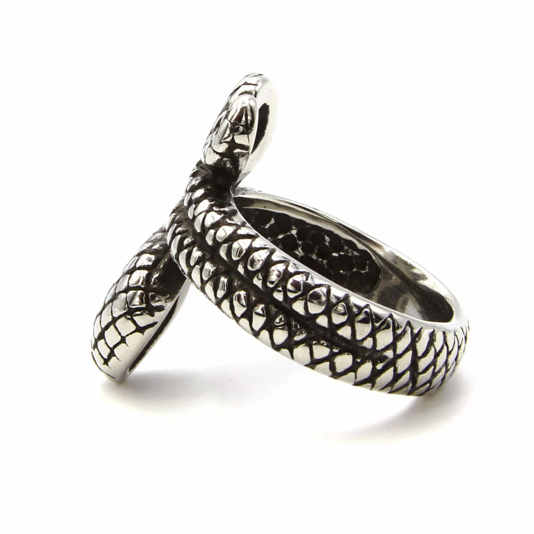 Anillo Acero Plateado Vivora Serpiente Enroscada