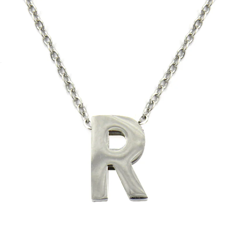 Collar Acero Inoxidable Plateado Letra R Pequeña Nice