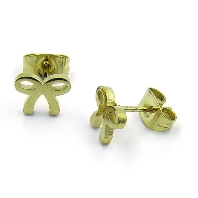 Aretes Acero Inoxidable Dorado tipo Broquel Moño