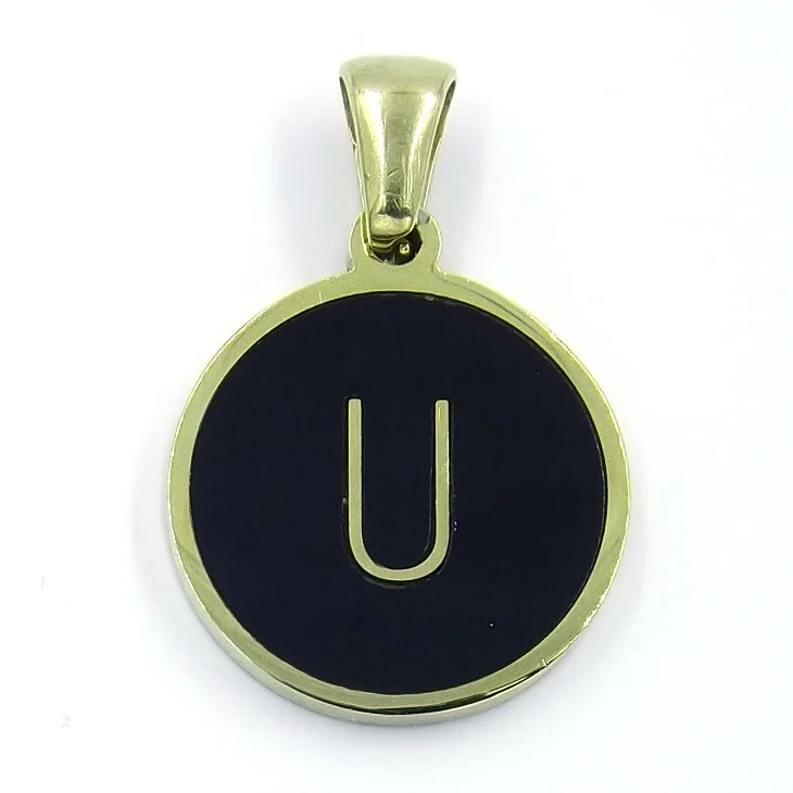 Dije Acero Dorado Botón Maquina Escribir Letra U