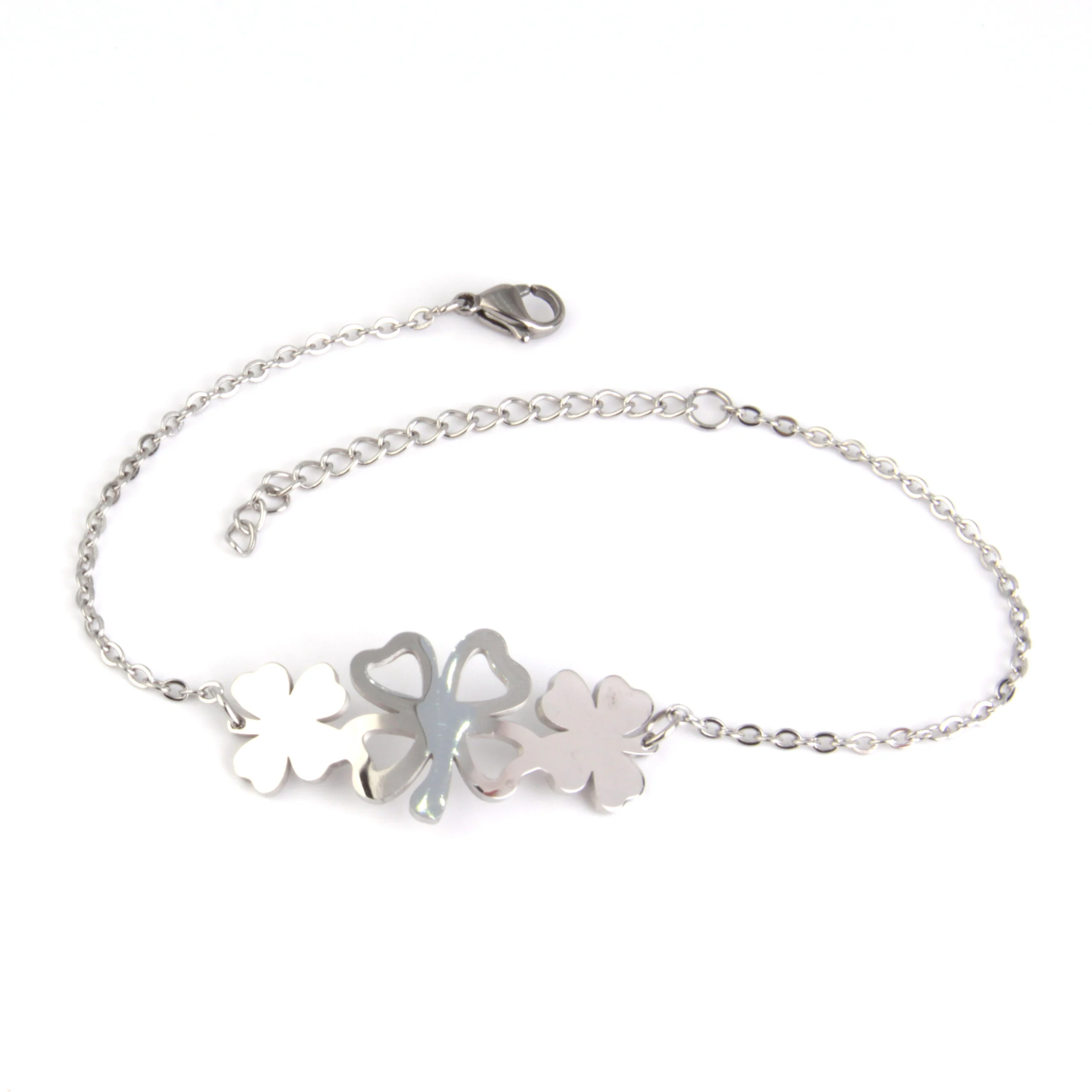 Pulsera Acero Plateado Triple Trébol de 4 Hojas