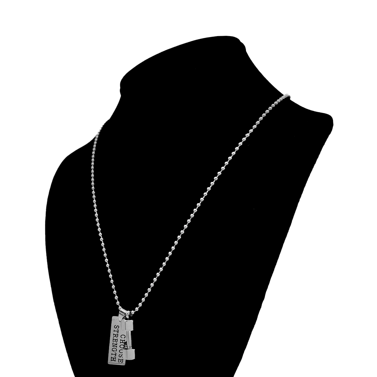 Collar Acero Plateado Gym Pesa Mancuerna Placa Grabada