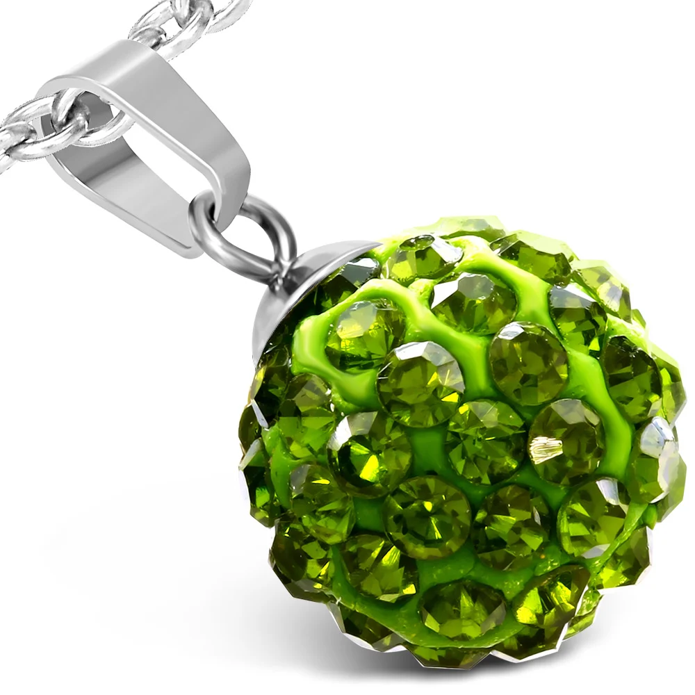 Dije de Acero y Zirconias Verde Olivo Shamballa Diseño Esfera