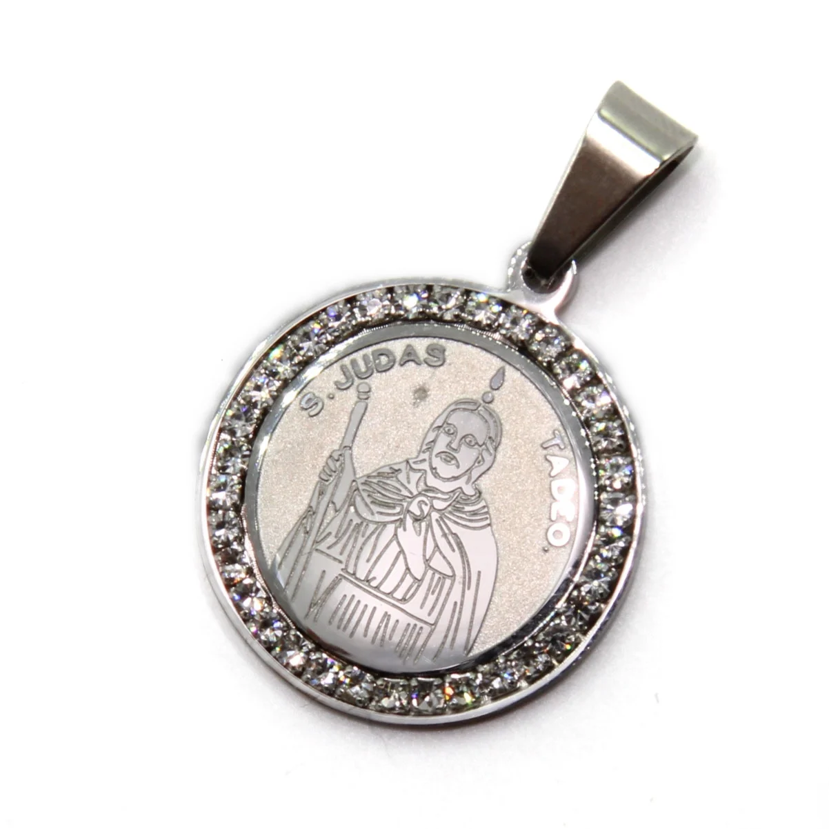 Dije Acero Plateado Medalla San Judas 22 mm Zirconia