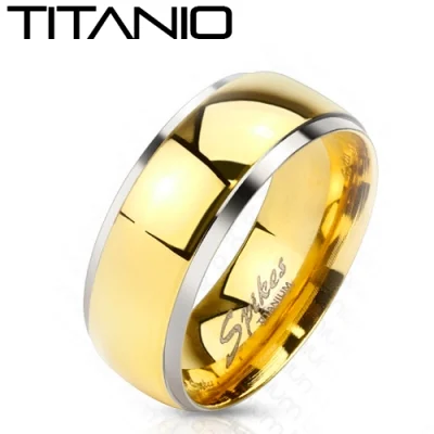 Anillo de Titanio Dorado Diseño Argolla de Matrimonio Dorada Plata