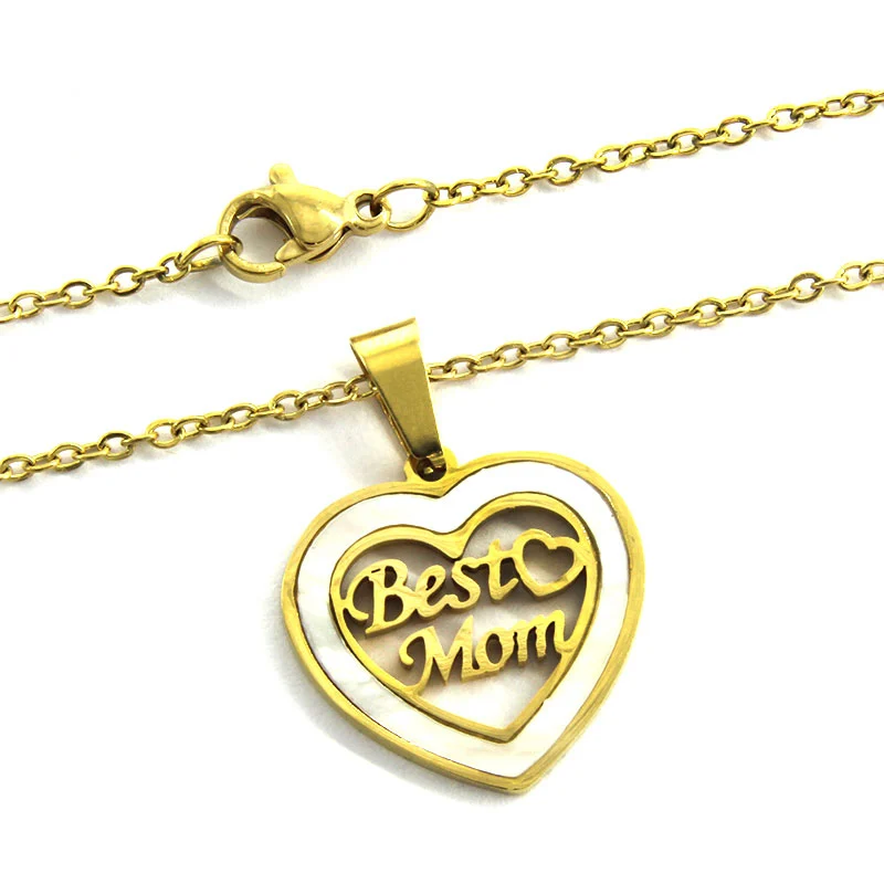 Collar Acero Inox Dorado Best Mom Mejor Mama Madre Perla