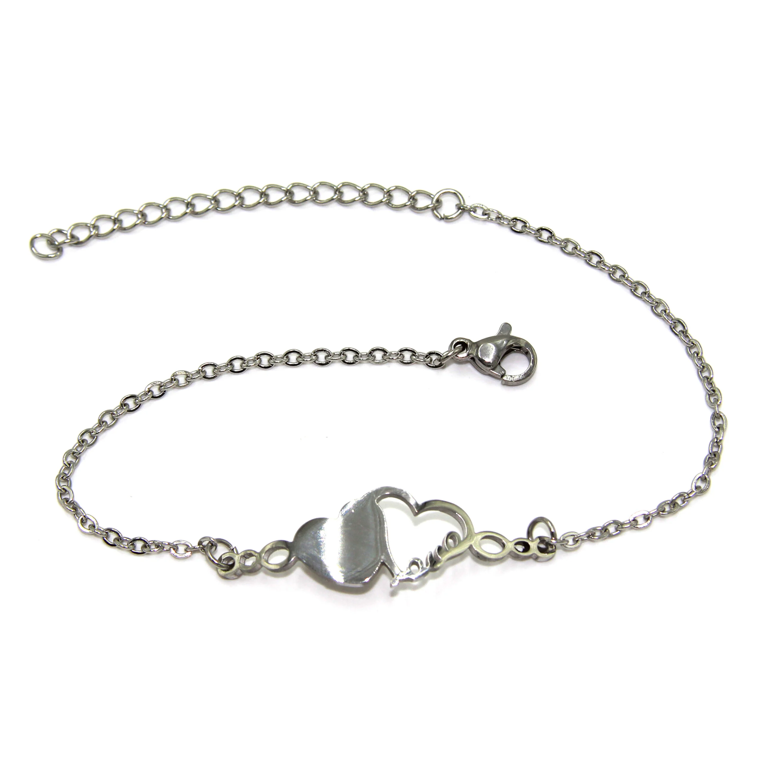 Pulsera Acero Plateado Corazones Unidos Lazo Love Pareja