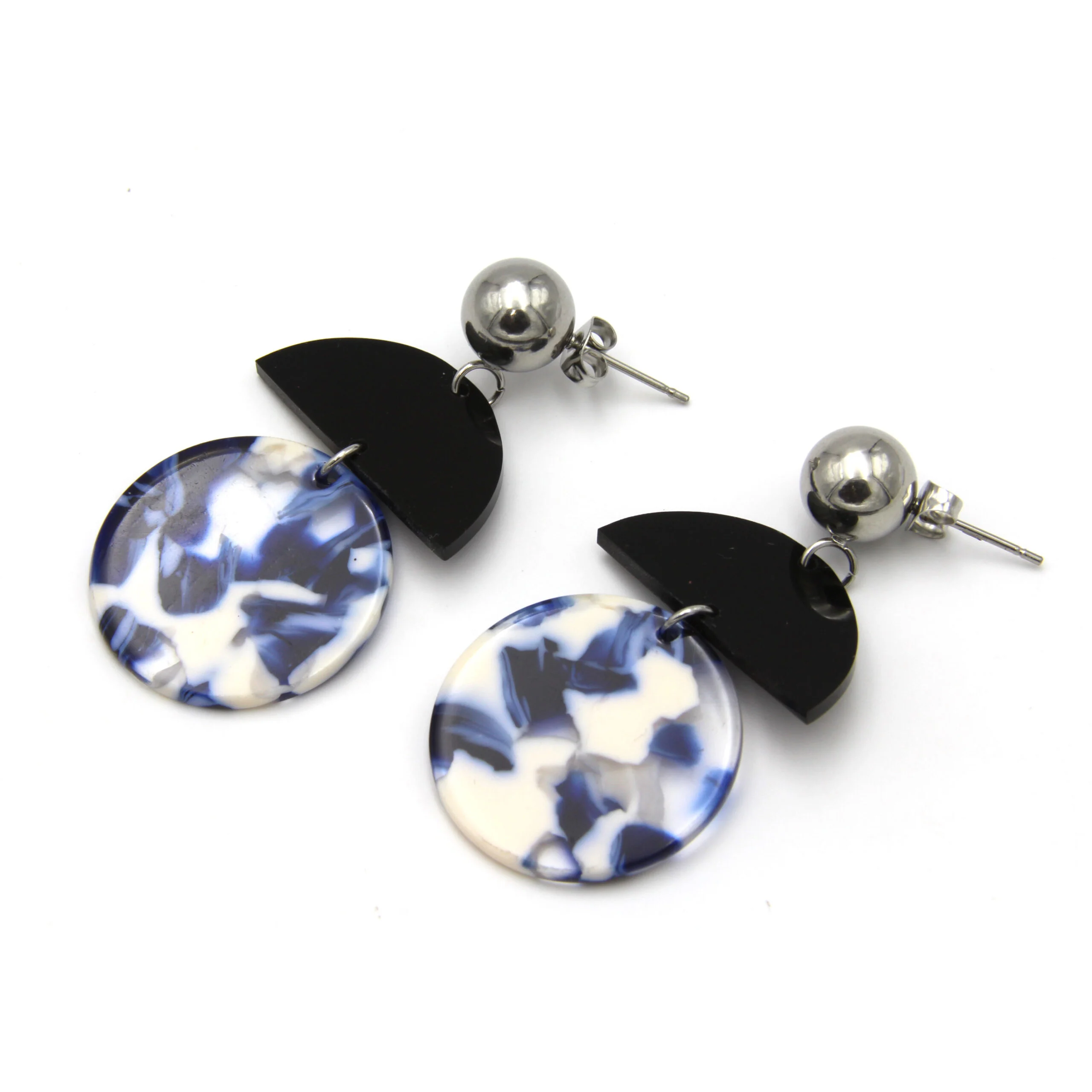 Aretes Acero Plateado Circulo Triple Color Marmoleado