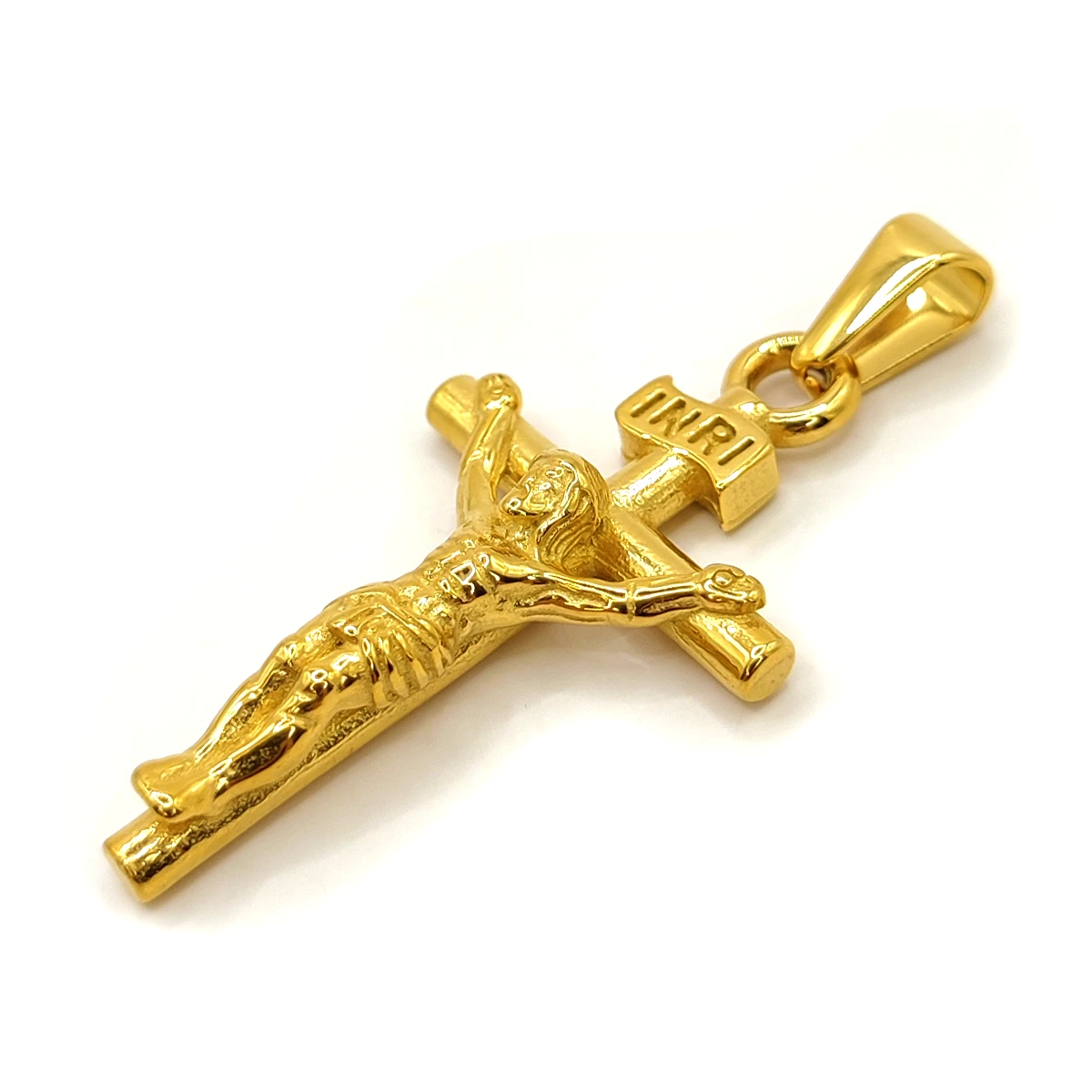 Dije Acero Inox Dorado Cruz Tubular Crucifijo Cristo