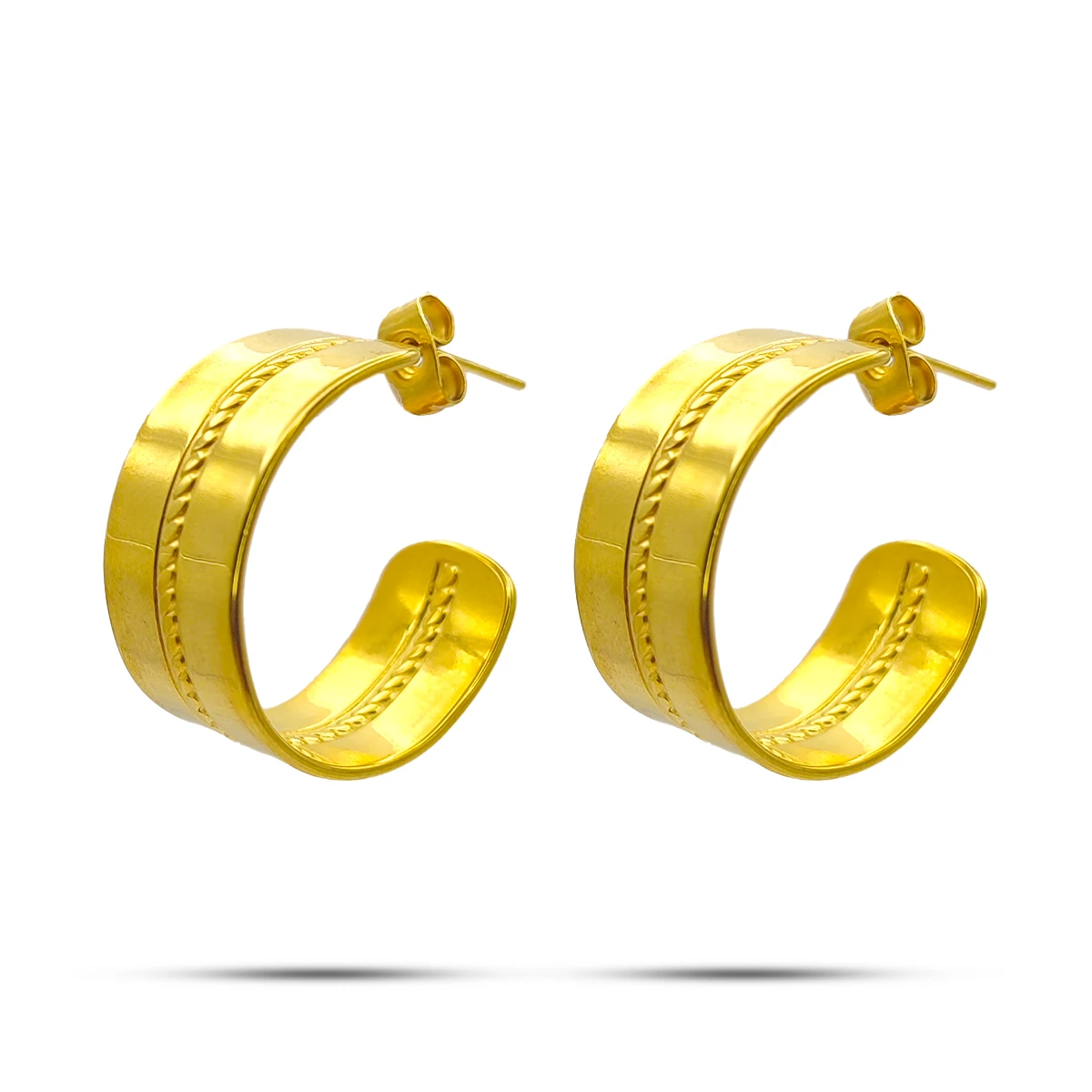 Aretes Acero Inox Dorado Arracadas Anchas Canal Trenzado