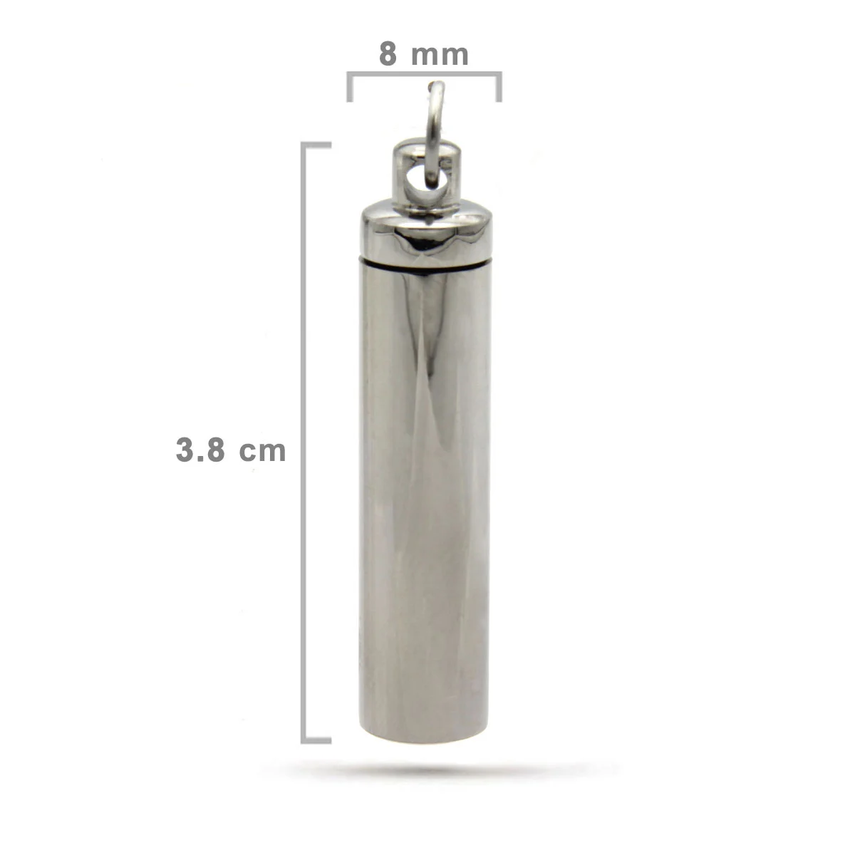Dije Tipo Urna Cenizas Acero Plateado Cilindro 3.8cmx8mm