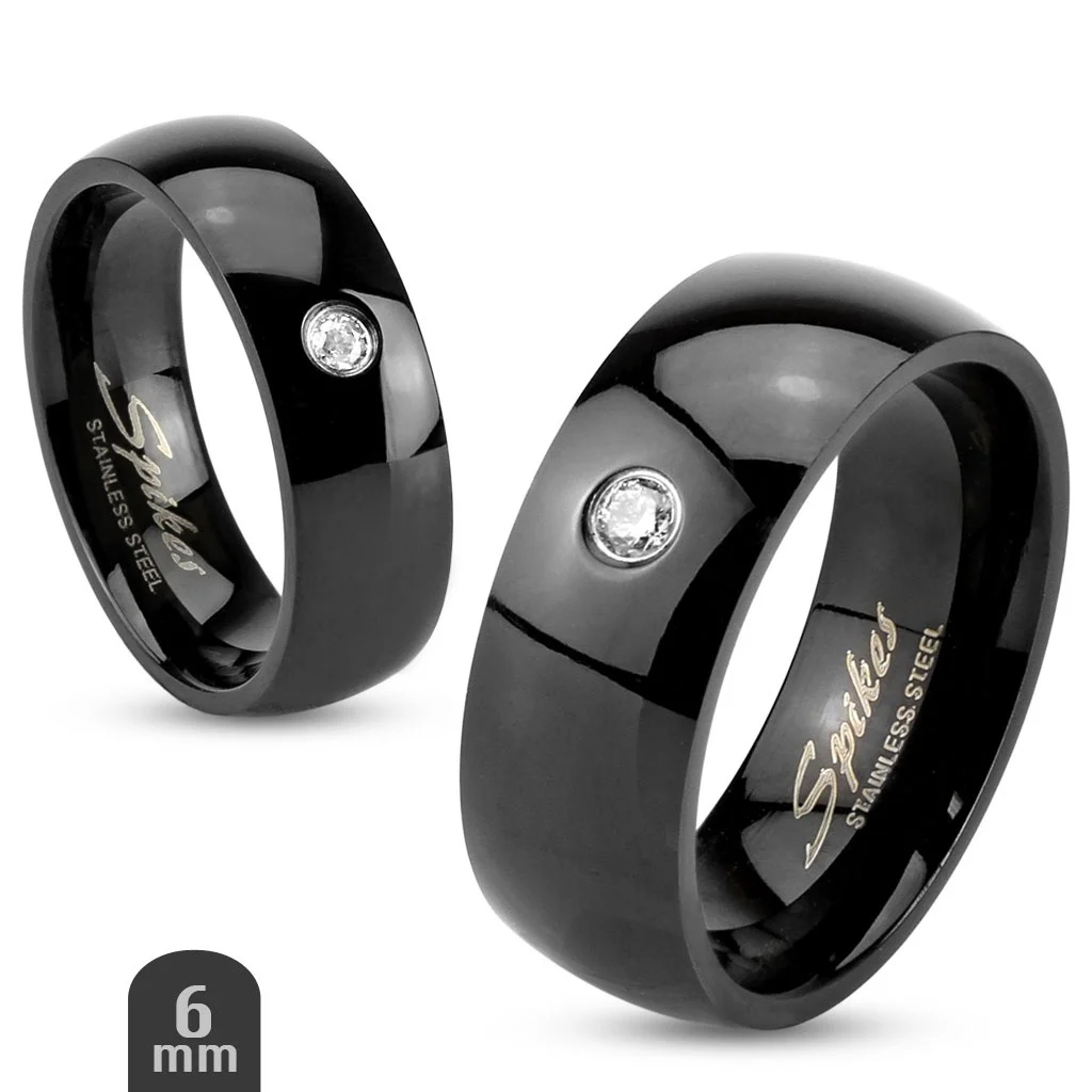 Anillo Tipo Argolla de Acero Negro y Zirconia Cubica