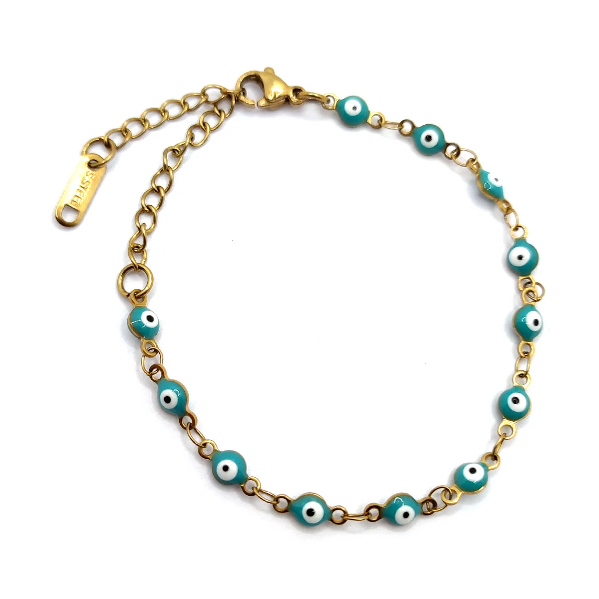 Pulsera Acero Dorado Ojo Turco Nazar Verde 4 Mm Esperanza