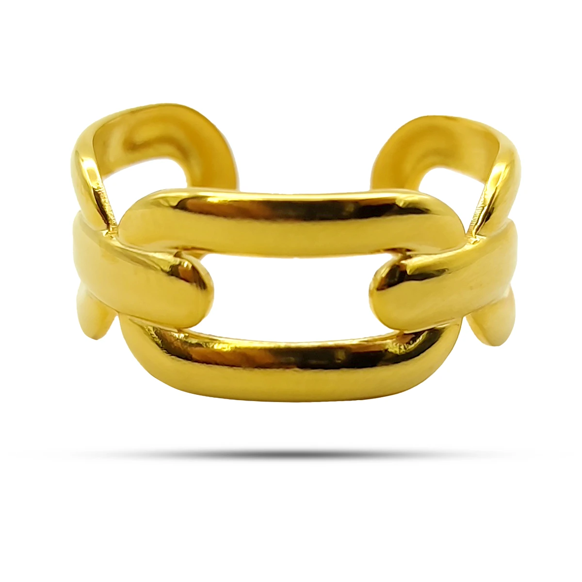 Anillo Acero Dorado Eslabon Cadena Rectangular Ajustable