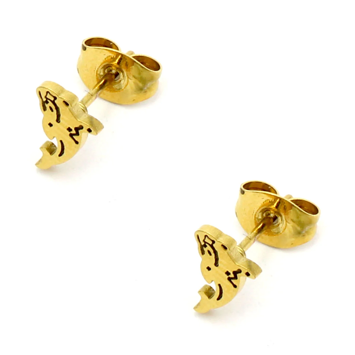 Aretes Acero Inox Dorado Tipo Broquel Ballena Saltando