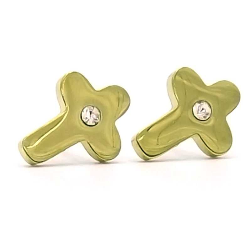 Aretes tipo Broquel Dorados Cruz Redonda con Cristal