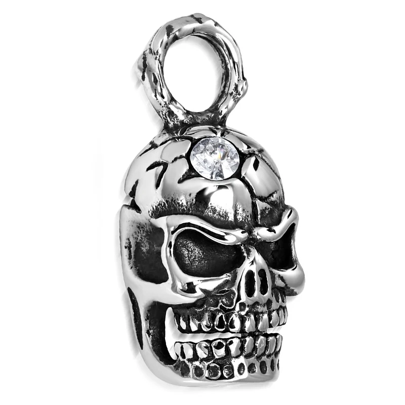 Dije Acero Chopper Hombre Craneo Calavera Zirconia Rocker