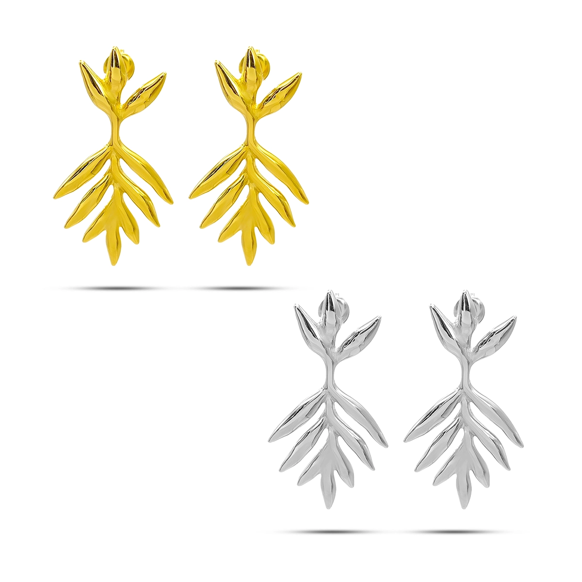 Aretes Acero Inox de Noche Elegantes Hojas Rama Palmera