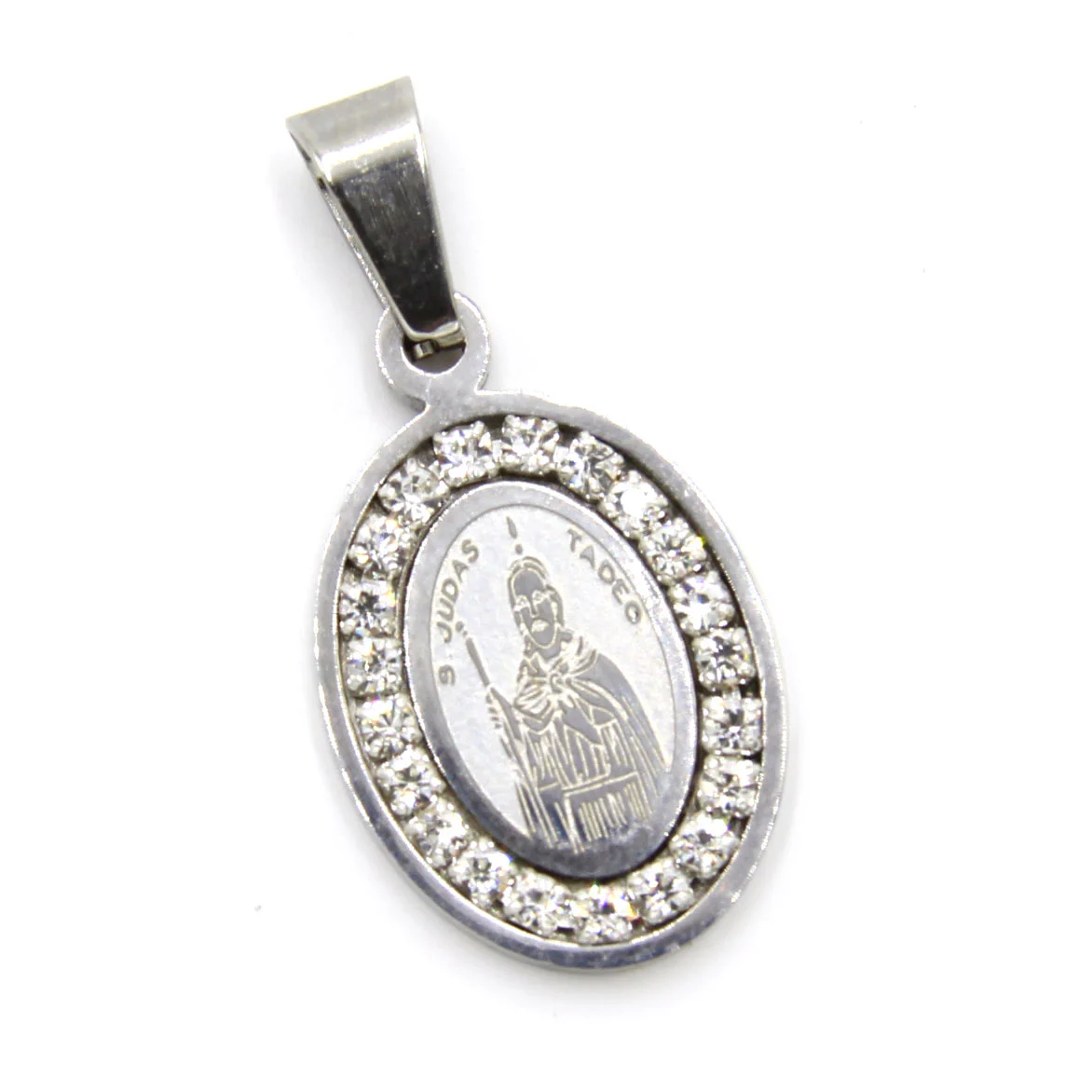 Dije Acero Plateado Medalla Ovalada San Judas Zirconia