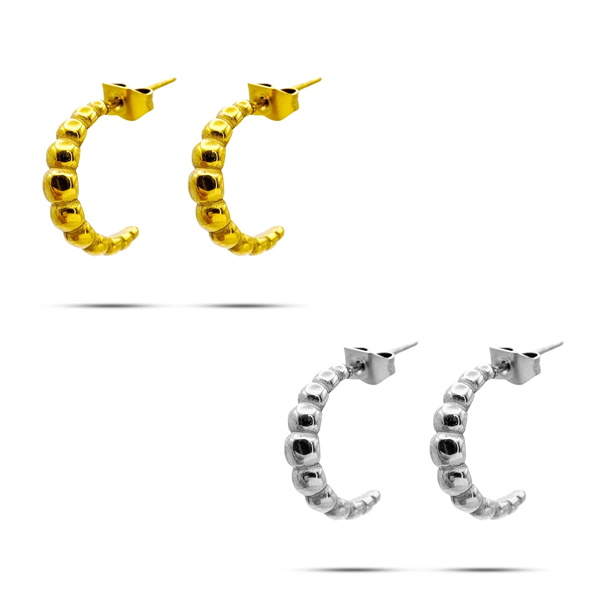 Aretes Acero Media Arracada Circulos Unidos 15 mm