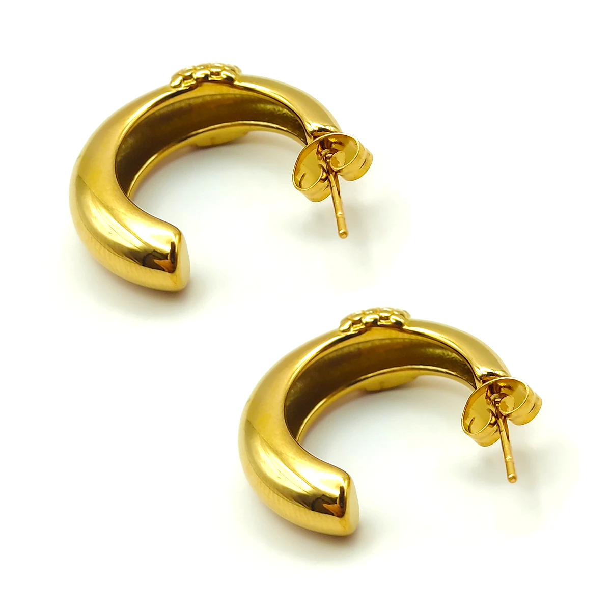 Aretes Acero Dorado Media Arracada Chunky Banda Textura