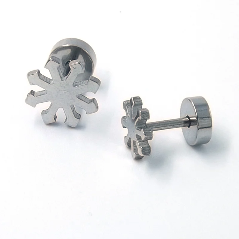 Aretes De Acero Plateado Broquel Plano Copo de Nieve