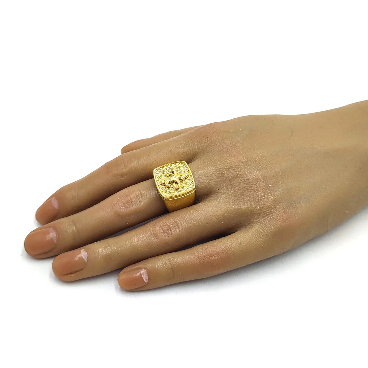 Anillo Acero Inoxidable Dorado Hombre Flor De Liz