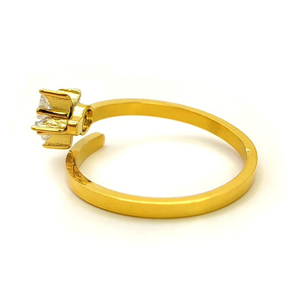 Anillo Acero Dorado Estrella Zirconia Giratorio Ajustable