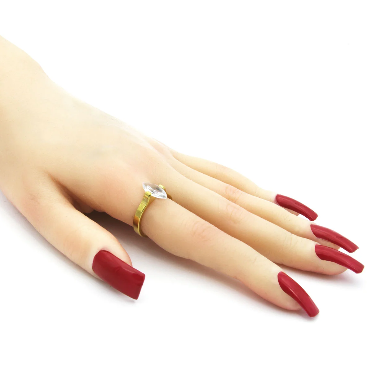 Anillo Acero Dorado Cocktail Zirconia Clara Cubica Rombo
