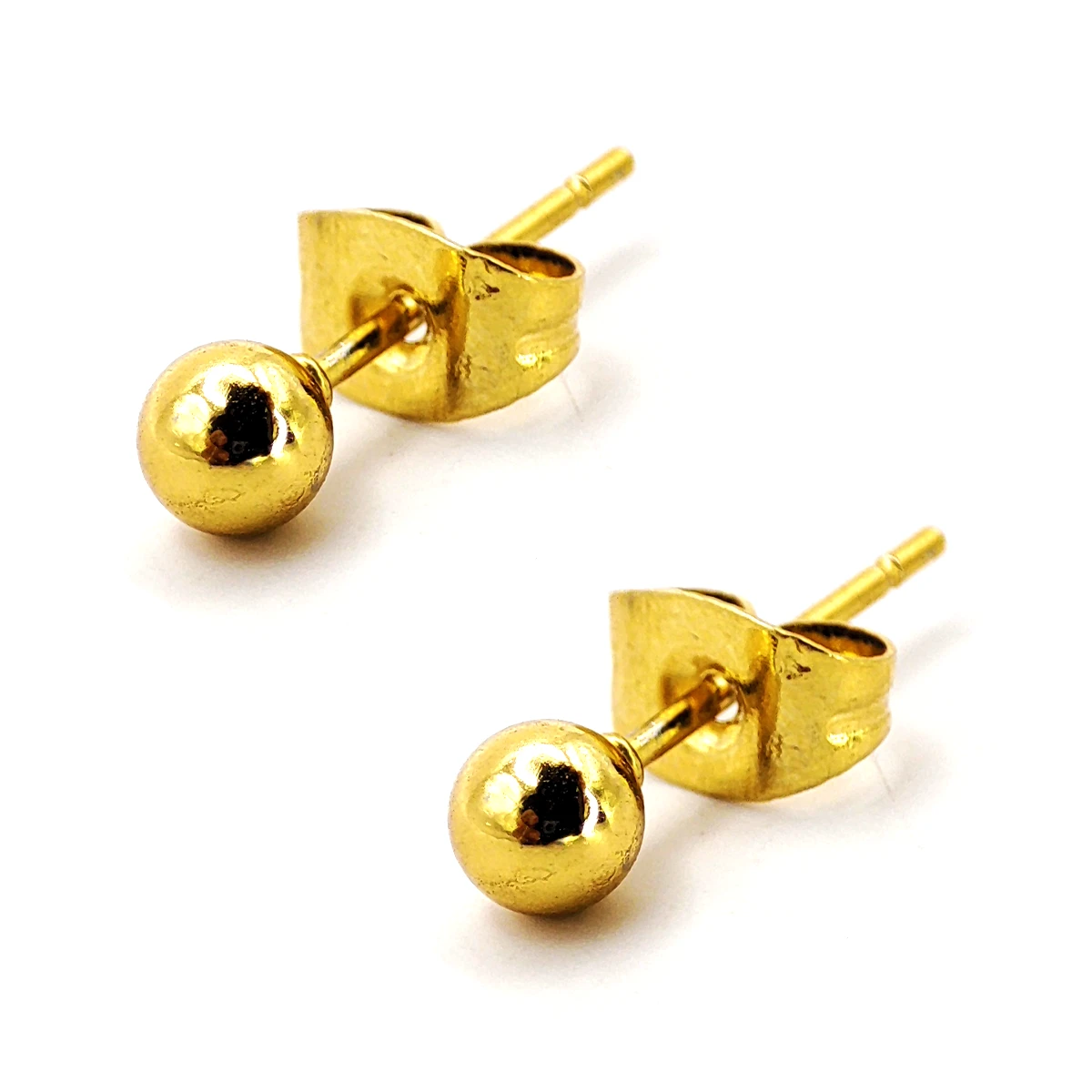 Set Aretes Acero Dorado Broqueles Ojo Pupila Perla Bolita